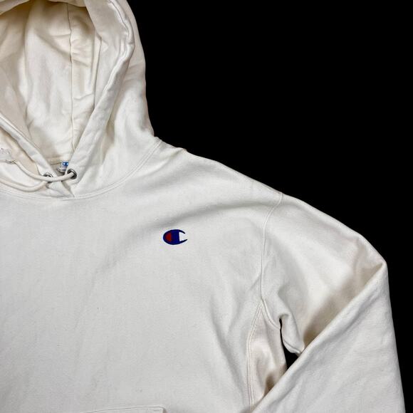 Champion Reverse Weave Hoodie L Cream GF757 Heavyweight Sweatshirt Logo Womens - Picture 8 of 16